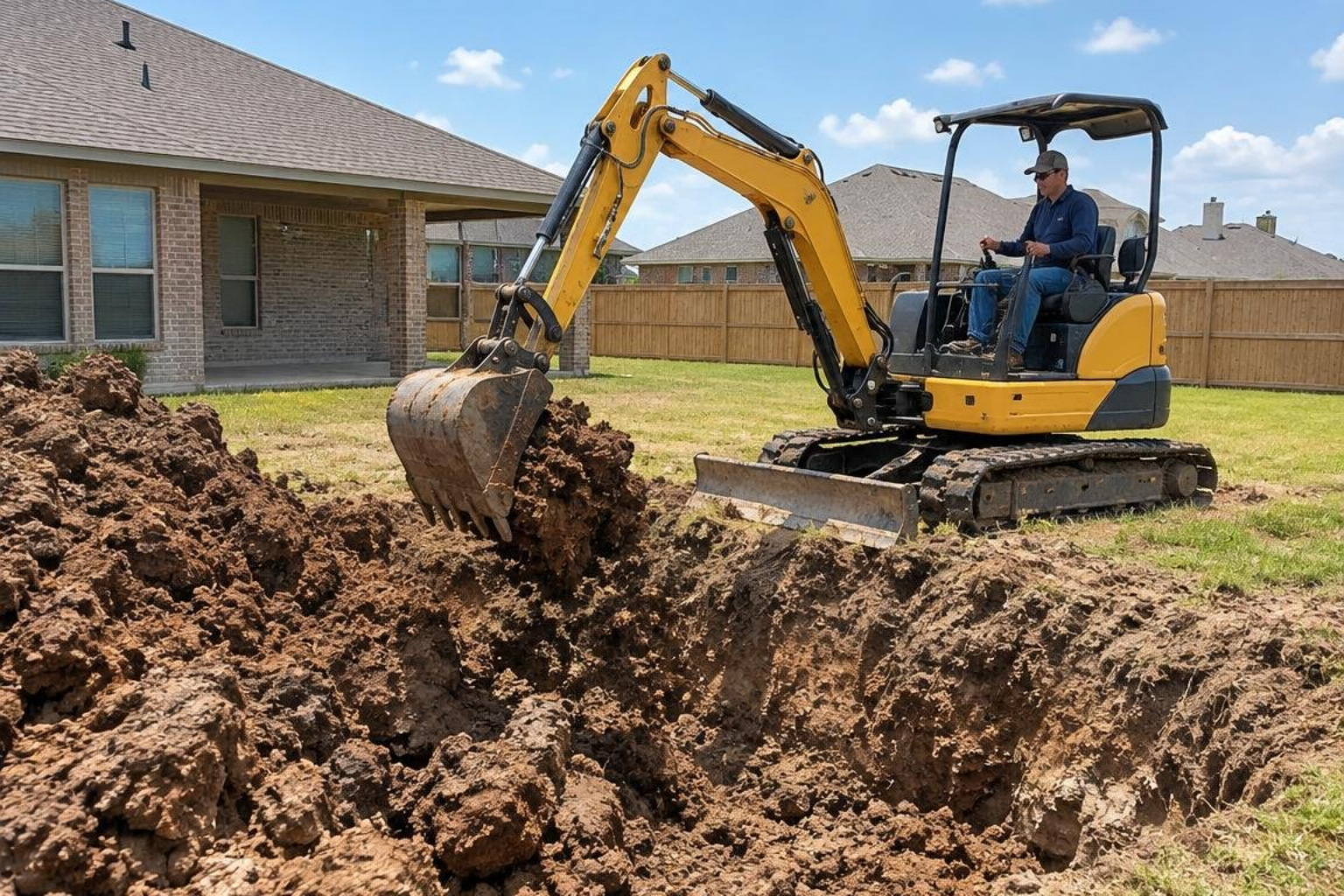 Houston residential backyard excavation showing dense clay soil